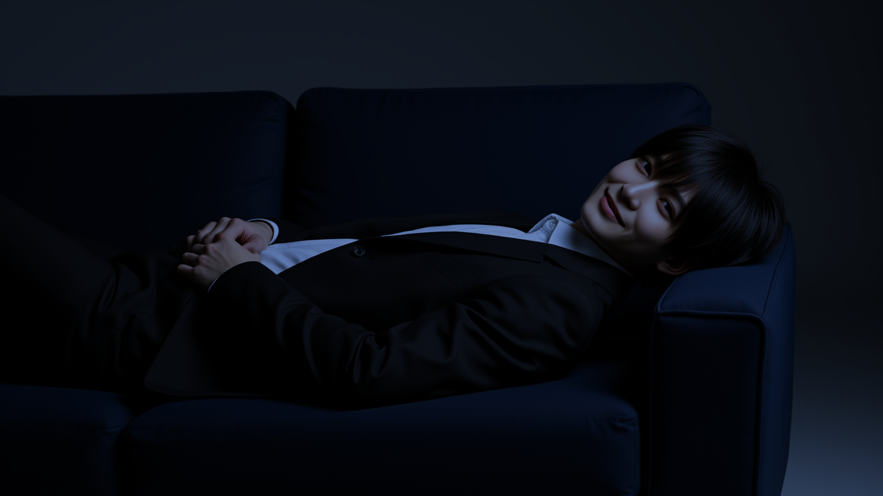 AI-generated film still — sofa scene